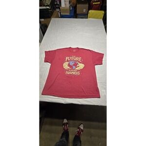 DOM FUTURE IS IN OUR HANDS RED Short Sleeve Crew Neck T-Shirt Size 2XL
